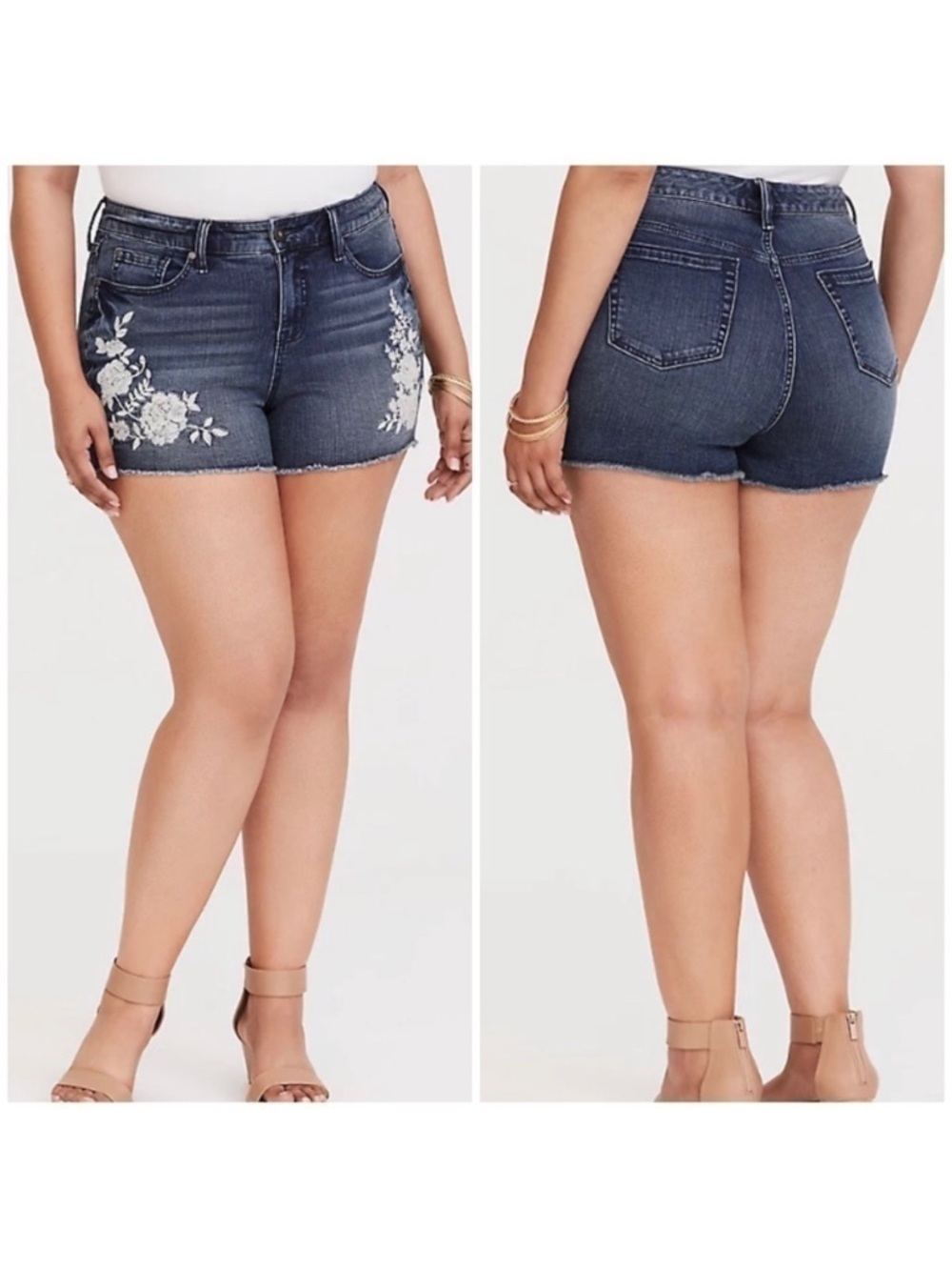 TORRID Embroidered High Rise Short in Dark Wash
